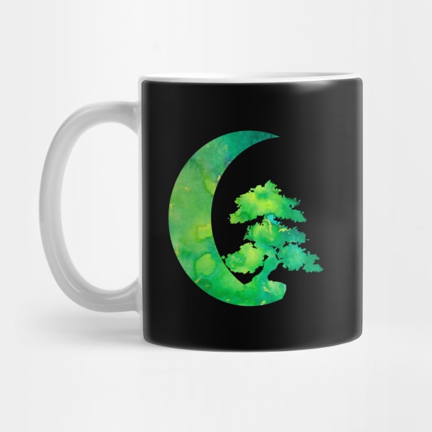 Green Crescent Moon and Bonsai Tree by ZeichenbloQ